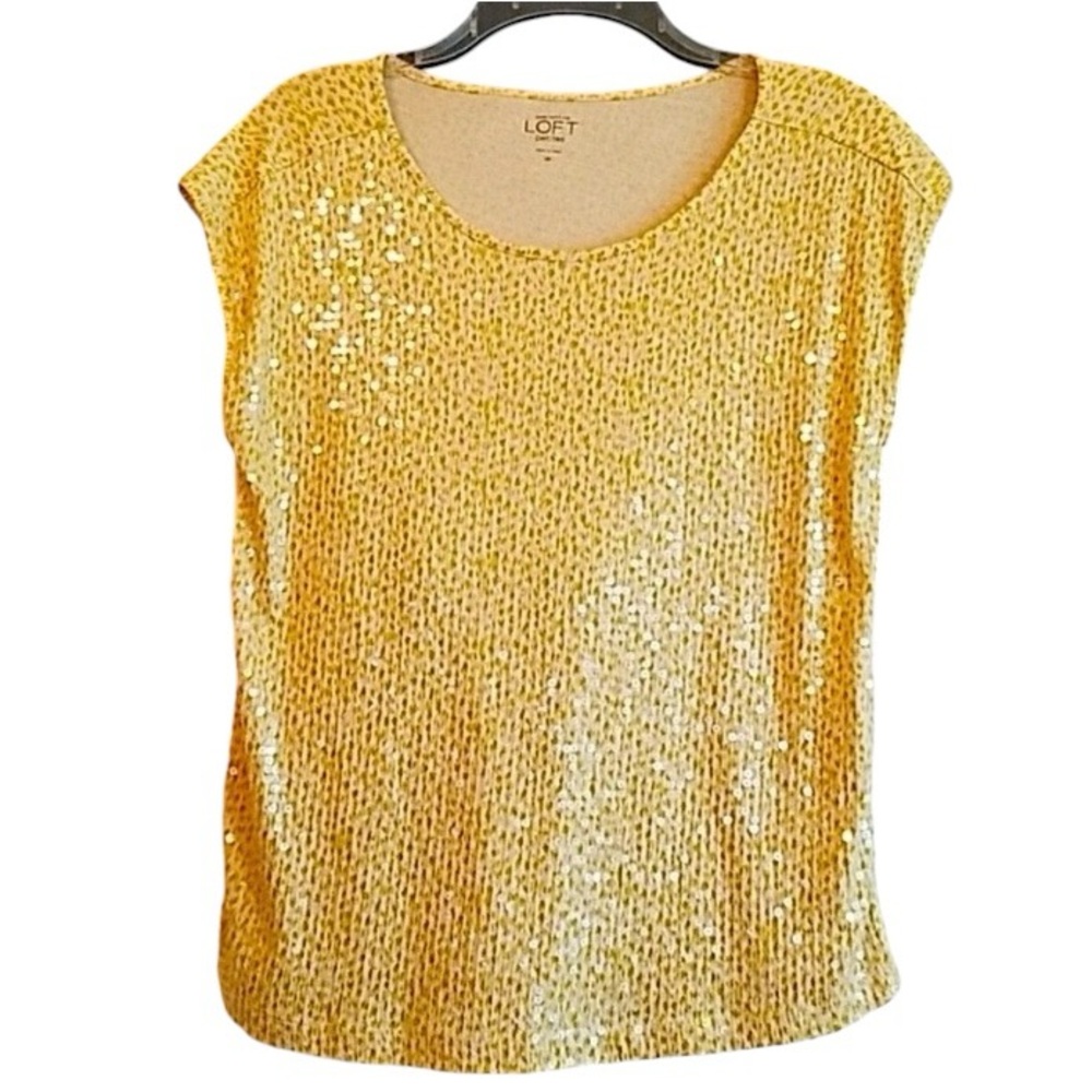 Loft Yellow Animal Print Top with Clear Sequin MP